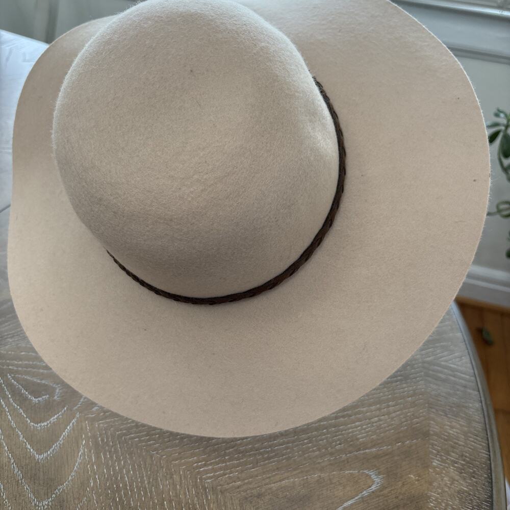 100% Wool Francesca's Wide Brim Floppy Sun Hat Braided Band Boho Cottagecore - Picture 4 of 7